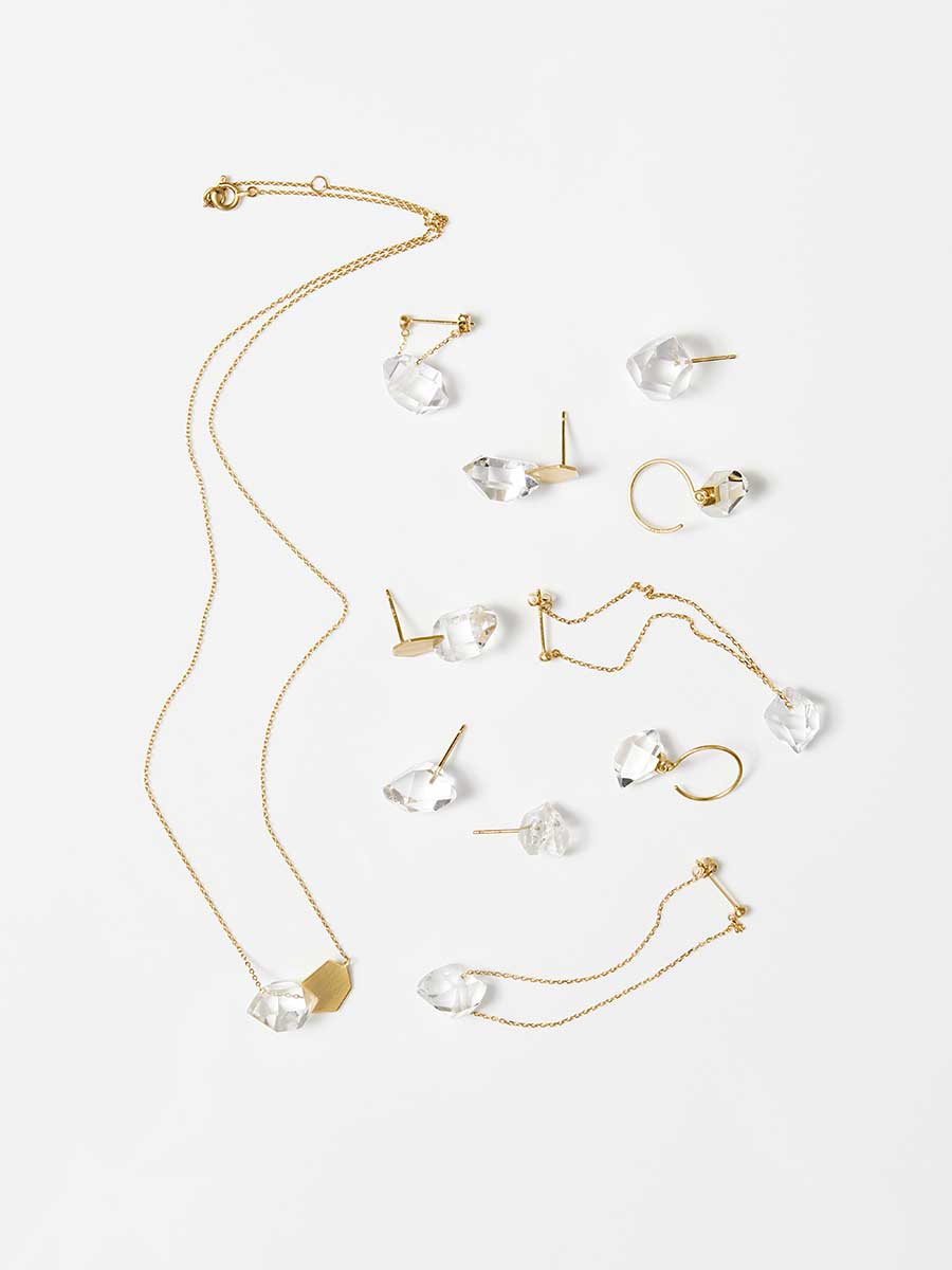 HERKIMER DIAMOND QUARTZ / Pierced Earring / Chain / Long