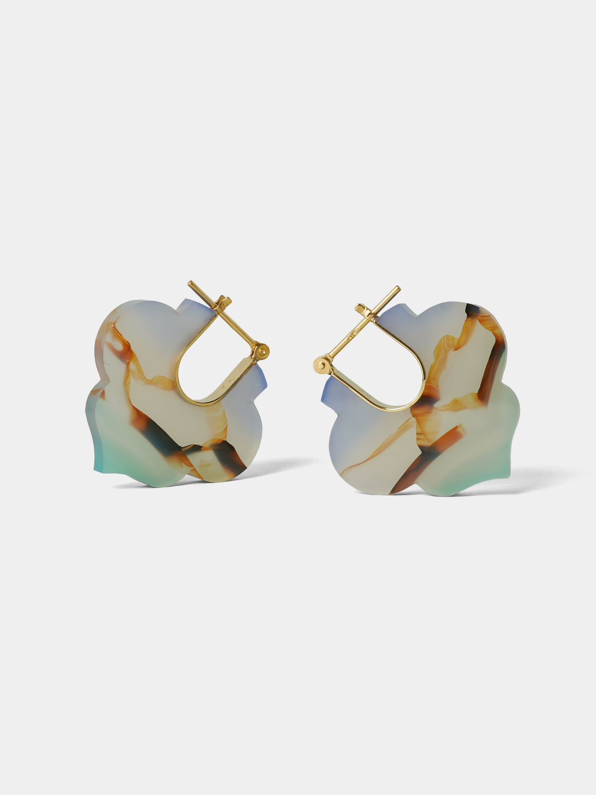 CREST / Pierced Earrings /Moroccan / Landscape Agate Color