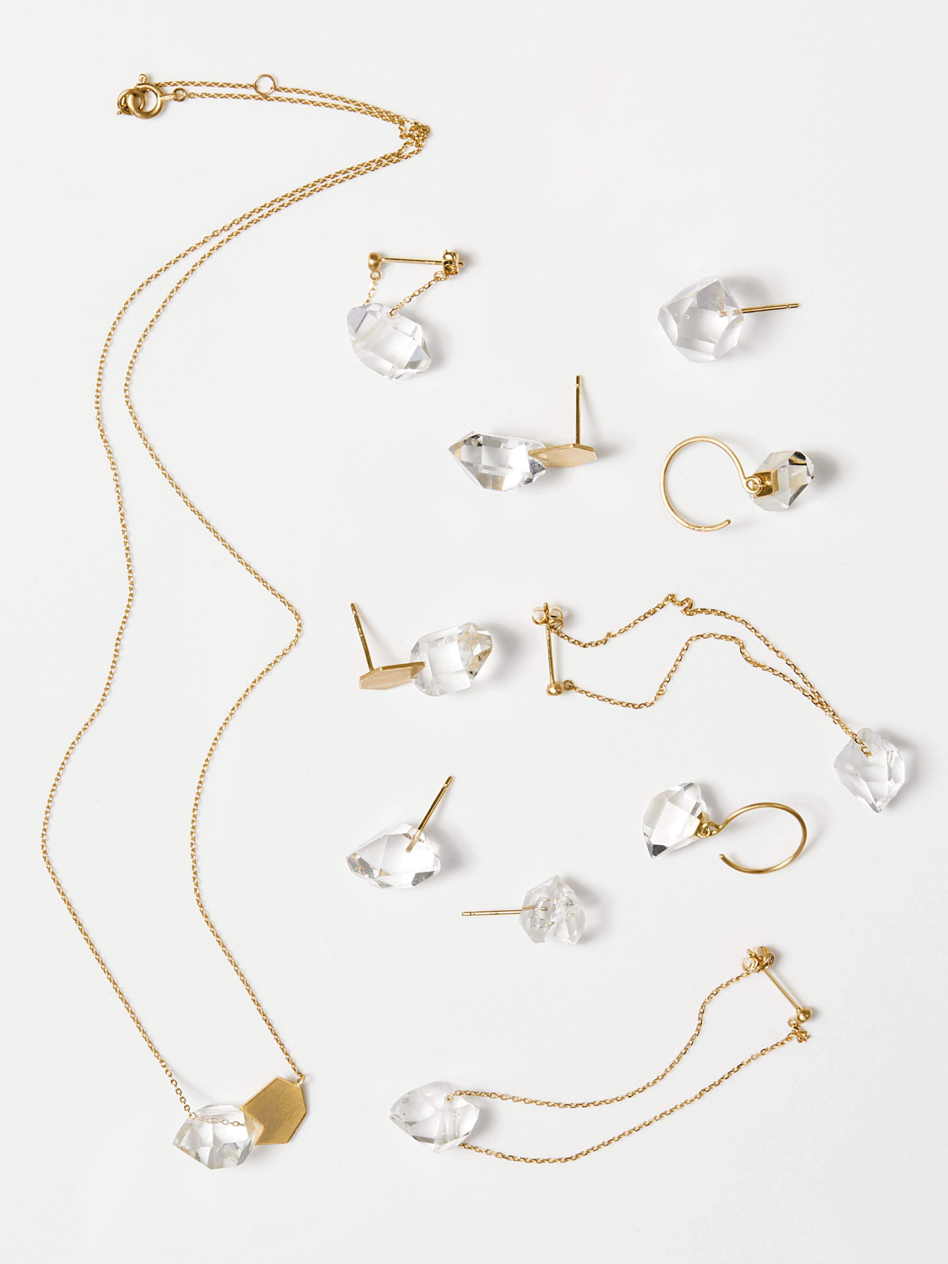 HERKIMER DIAMOND QUARTZ_Pierced Earring_Chain Short