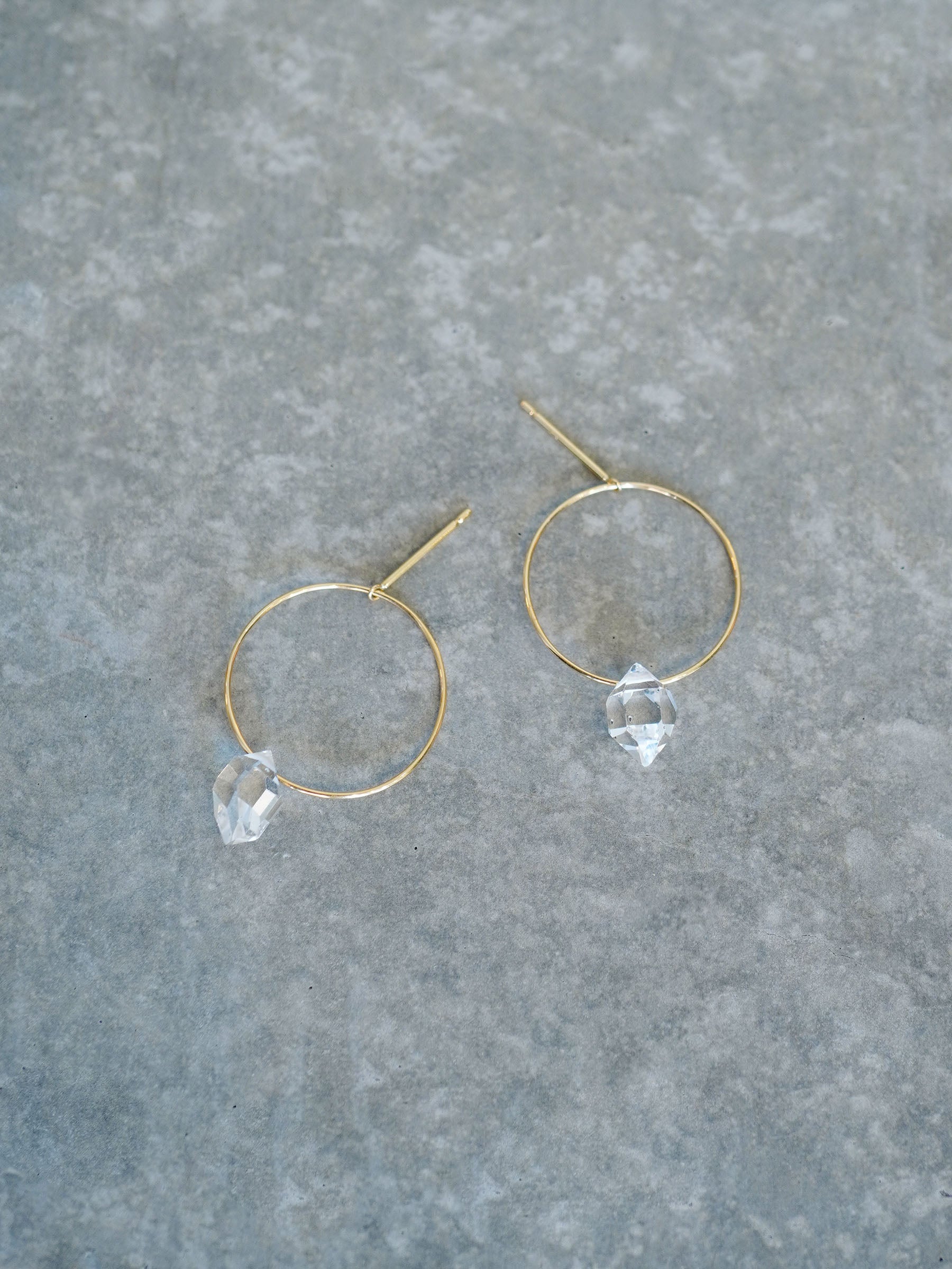 HERKIMER DIAMOND QUARTZ / Pierced Earrings / Circle